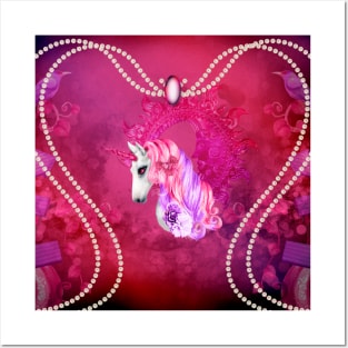 Wonderful colorful unicorn with flowers Posters and Art